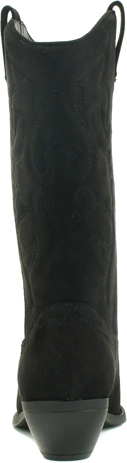 Soda RENO ~ Women Western Cowboy Stitched Pointe Toe Low Heel Ankle Mid Shaft Fashion Boots