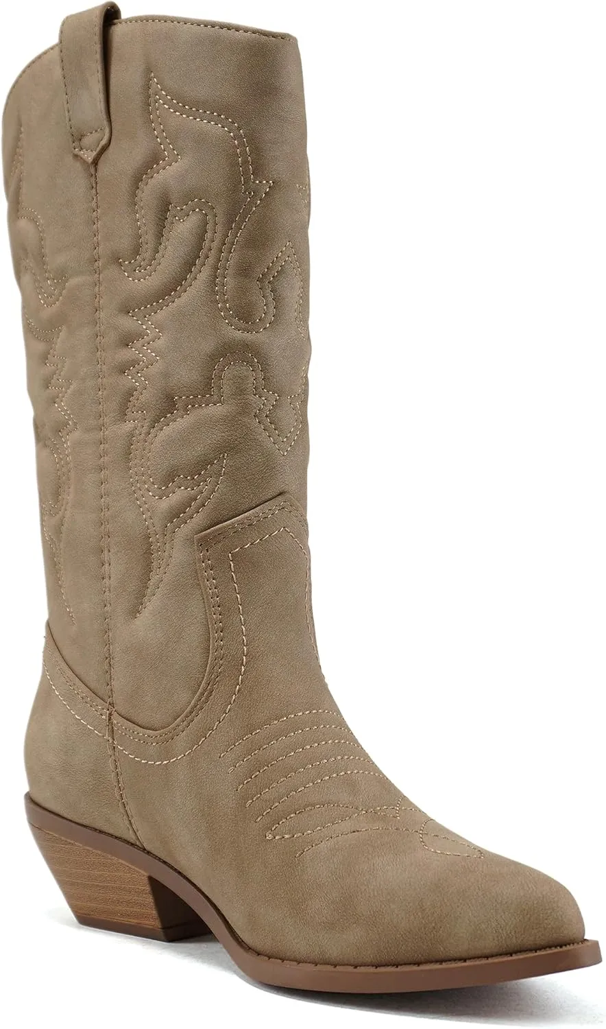 Soda RENO ~ Women Western Cowboy Stitched Pointe Toe Low Heel Ankle Mid Shaft Fashion Boots