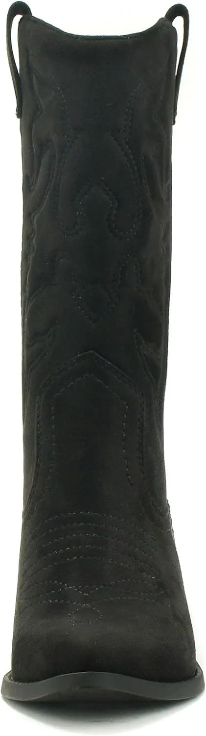 Soda RENO ~ Women Western Cowboy Stitched Pointe Toe Low Heel Ankle Mid Shaft Fashion Boots