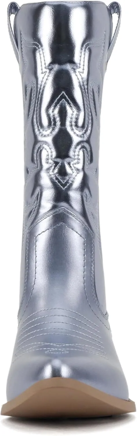 Soda RENO ~ Women Western Cowboy Stitched Pointe Toe Low Heel Ankle Mid Shaft Fashion Boots