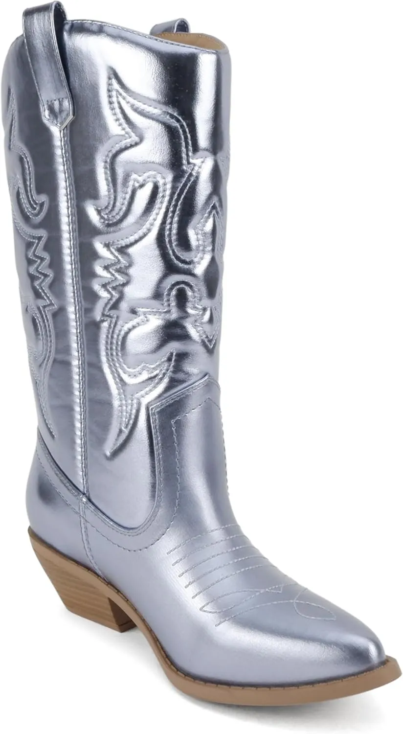 Soda RENO ~ Women Western Cowboy Stitched Pointe Toe Low Heel Ankle Mid Shaft Fashion Boots