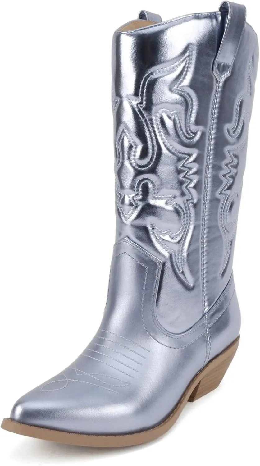 Soda RENO ~ Women Western Cowboy Stitched Pointe Toe Low Heel Ankle Mid Shaft Fashion Boots