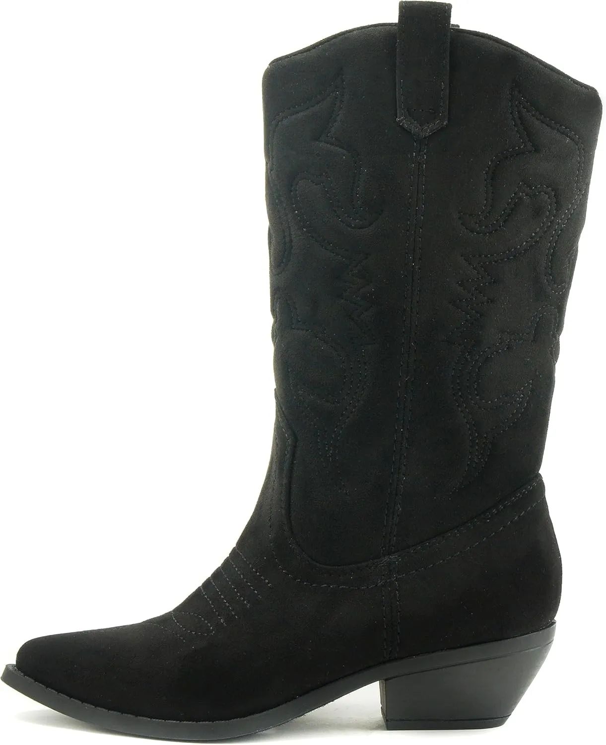 Soda RENO ~ Women Western Cowboy Stitched Pointe Toe Low Heel Ankle Mid Shaft Fashion Boots