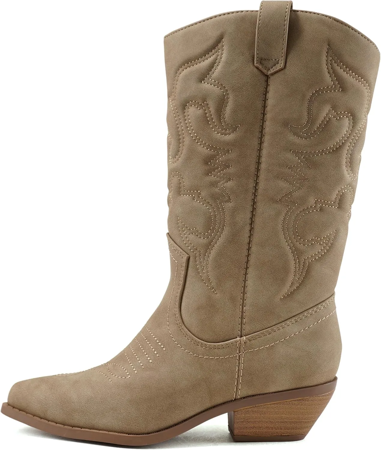 Soda RENO ~ Women Western Cowboy Stitched Pointe Toe Low Heel Ankle Mid Shaft Fashion Boots