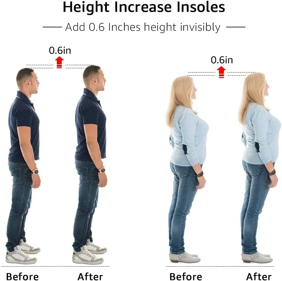 SQHT Height Increase Insoles - Heel Lift Inserts for Leg Length Discrepancies and Achilles Tendonitis, Heel Cups for Men and Women (Small (0.6" Height))