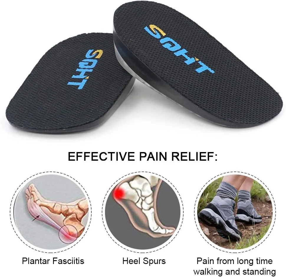 SQHT's Height Increase Insole - Gel Heel Shoe Lift Inserts, Achilles Tendon Cushion for Men and Women (Large (1" Height))