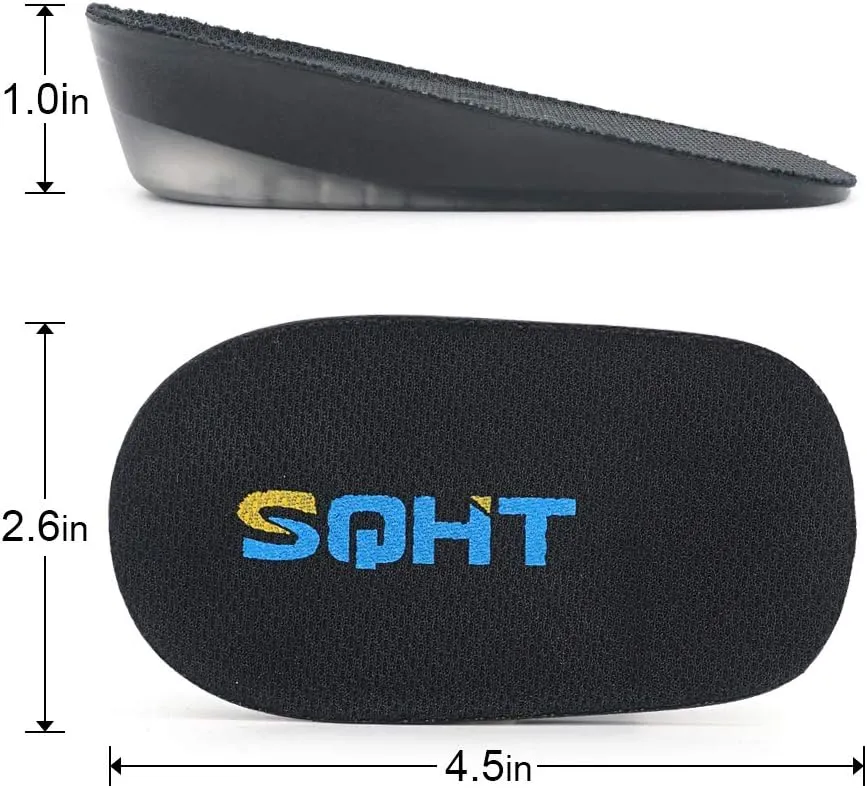 SQHT's Height Increase Insole - Gel Heel Shoe Lift Inserts, Achilles Tendon Cushion for Men and Women (Large (1" Height))