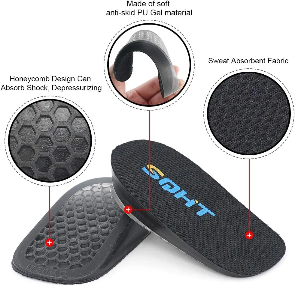 SQHT's Height Increase Insole - Gel Heel Shoe Lift Inserts, Achilles Tendon Cushion for Men and Women (Large (1" Height))
