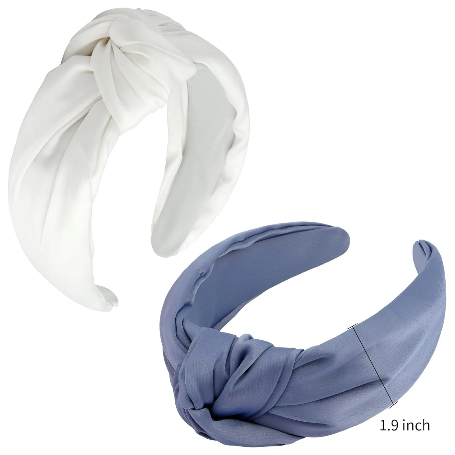 VELSCRUN White Blue Satin Knotted Headband - Wide Non-Slip Silk Turban Headbands for Women's Fashion, Hair Styling Accessories, and Gifts