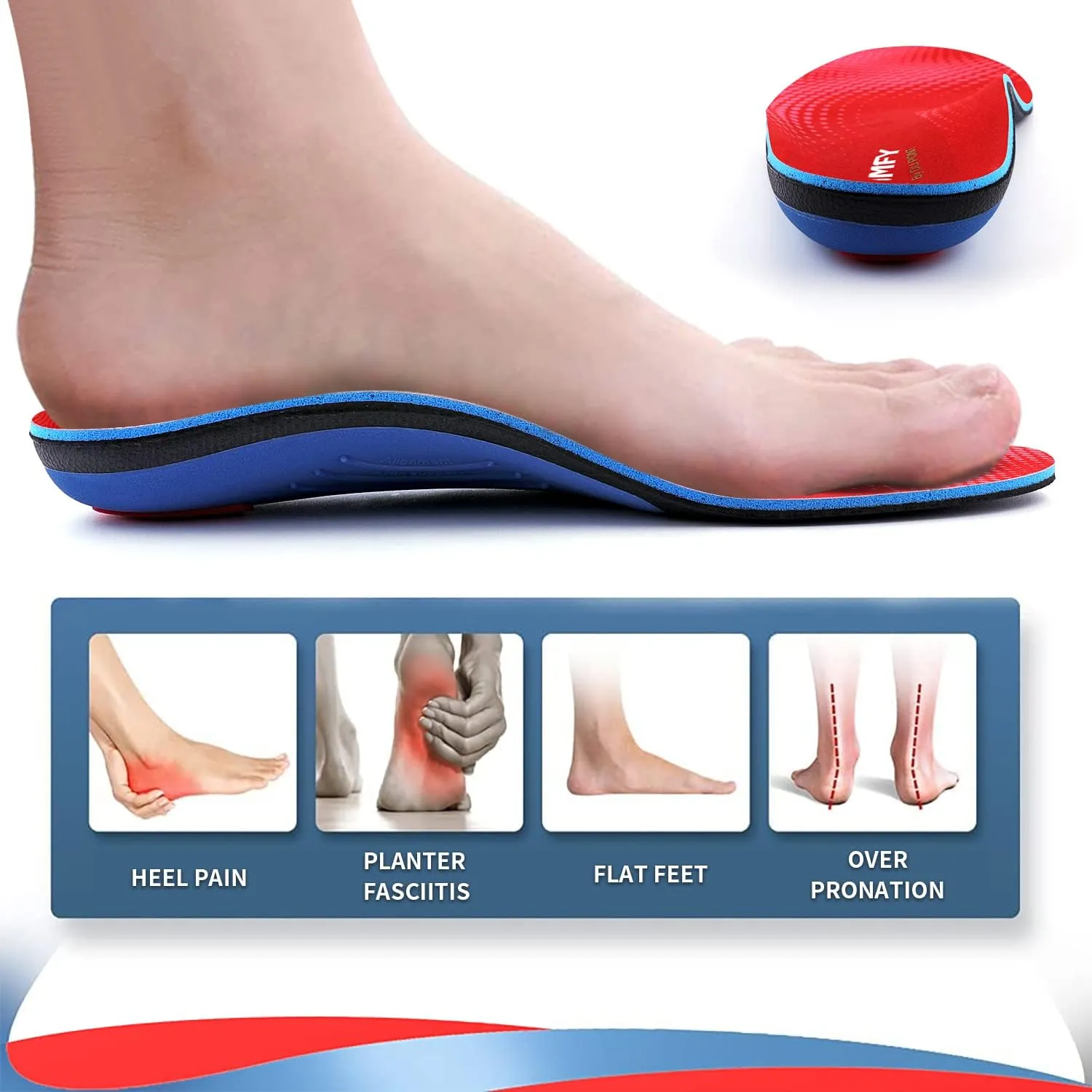 Walkomfy Heavy Duty Support Pain Relief Orthotics - 210  lbs Plantar Fasciitis High Arch Support Insoles for Men Women, Flat Feet Orthotic Insert, Work Boot Shoe Insole, Absorb Shock with Every Step