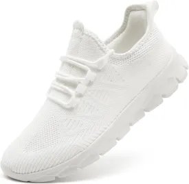 White Running Tennis Shoes Womens Slip on Sneakers Breathable Athletic Lightweight Gym Sports Workout Walking Nurse Cheer Shoes,White,Size 8.5