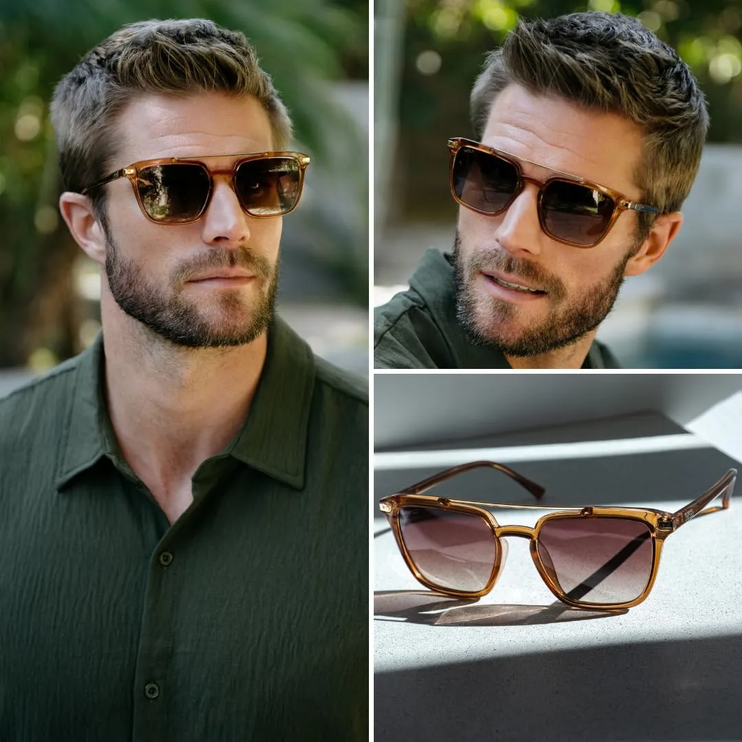 WMP Eyewear - Modern Men's Square Aviator Sunglasses - Double Metal Bridge with Polarized Lens