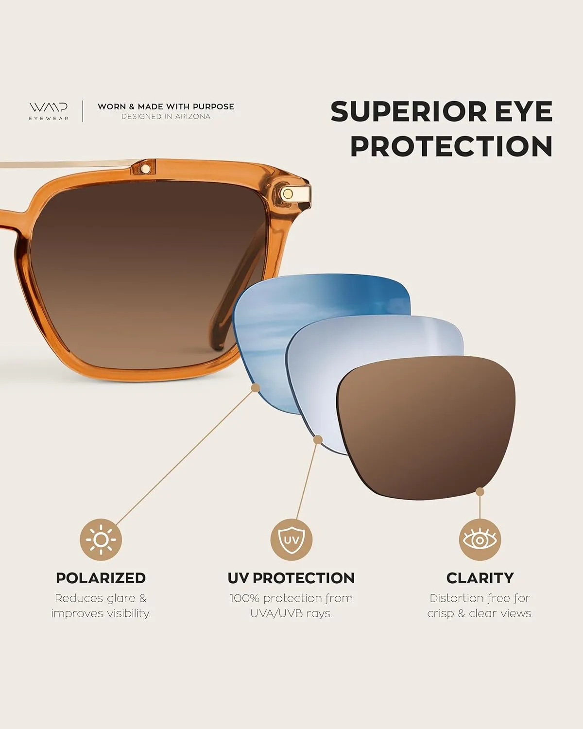 WMP Eyewear - Modern Men's Square Aviator Sunglasses - Double Metal Bridge with Polarized Lens