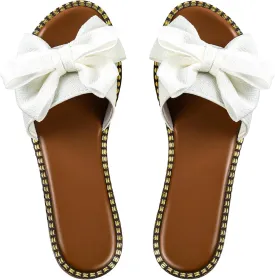Women's Bow Knot Slides Open Toe Flat Sandals Summer Slip On Slippers