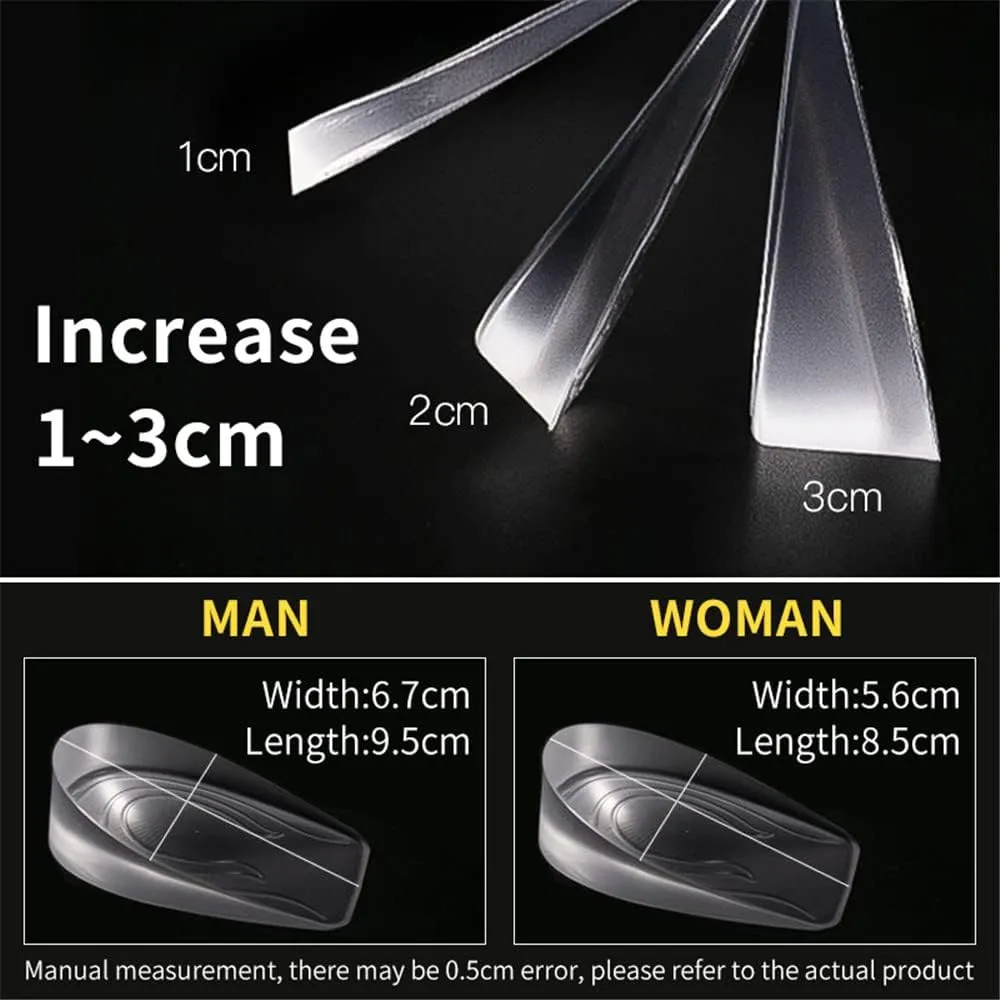 XINIFOOT Height Increase Insole (1 Pair) Gel Heel Cushion Pads Inserts, Invisible Silicone Insole 0.4 inch/0.8 inch/1.2 inch Height Lift Shoes Pads for Men, Women, Unisex-Adults, 1.2 inch